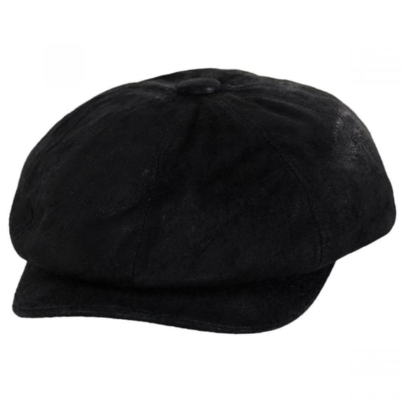 Leather Newsboy Cap - Black - S - Black