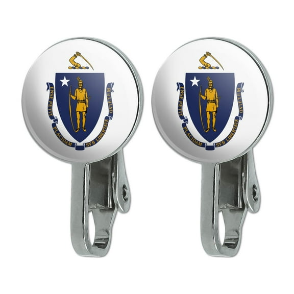 Massachusetts State Flag Novelty Clip-On Stud Earrings