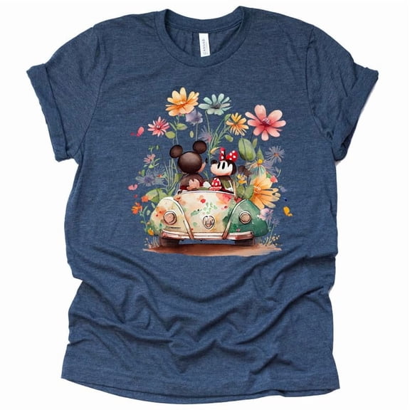 Mickey Springtime Floral Car Shirt, Epcot Flower and Garden Shirt Unisex Casual Short Sleeve (Navy-2X Large)