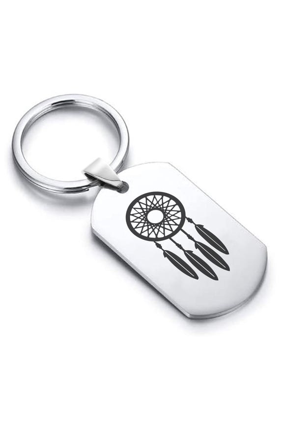 Stainless Steel Dream Catcher Good Luck Charm Dog Tag Keychain Circle Ring