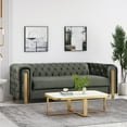 thumbnail image 2 of Noble House Addyston Velvet Tufted 3 Seater Sofa, Gray and Gold, 2 of 8