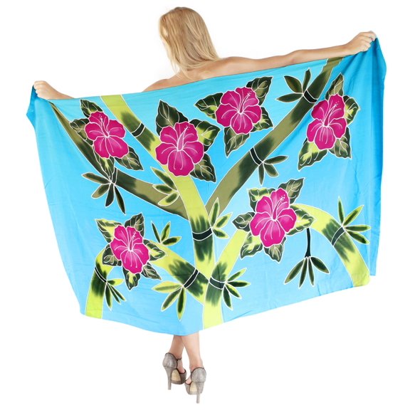 HAPPY BAY Women's Summer Beachwear Sarong Bikini Wraps Swim Cover up Skirt Wrap Bathing suit Swimwear Swimsuit Beach Coverups for Women One Size Leaves, Turquoise