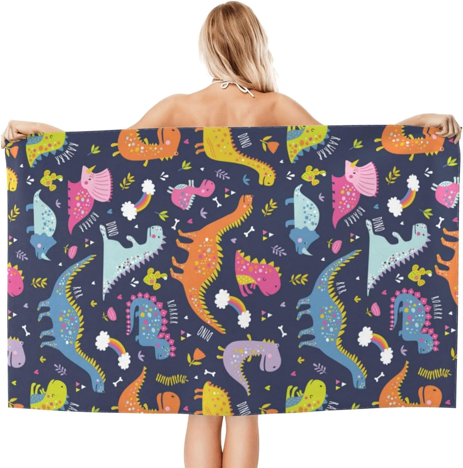 cromcu Dinosaur Beach Towel Cartoon Dinosaur for Girls Boys Adults 32 x 52 Inches Microfiber Bath Towels Quick Dry Beach Sand Proof Towels for Travel Sports Swim