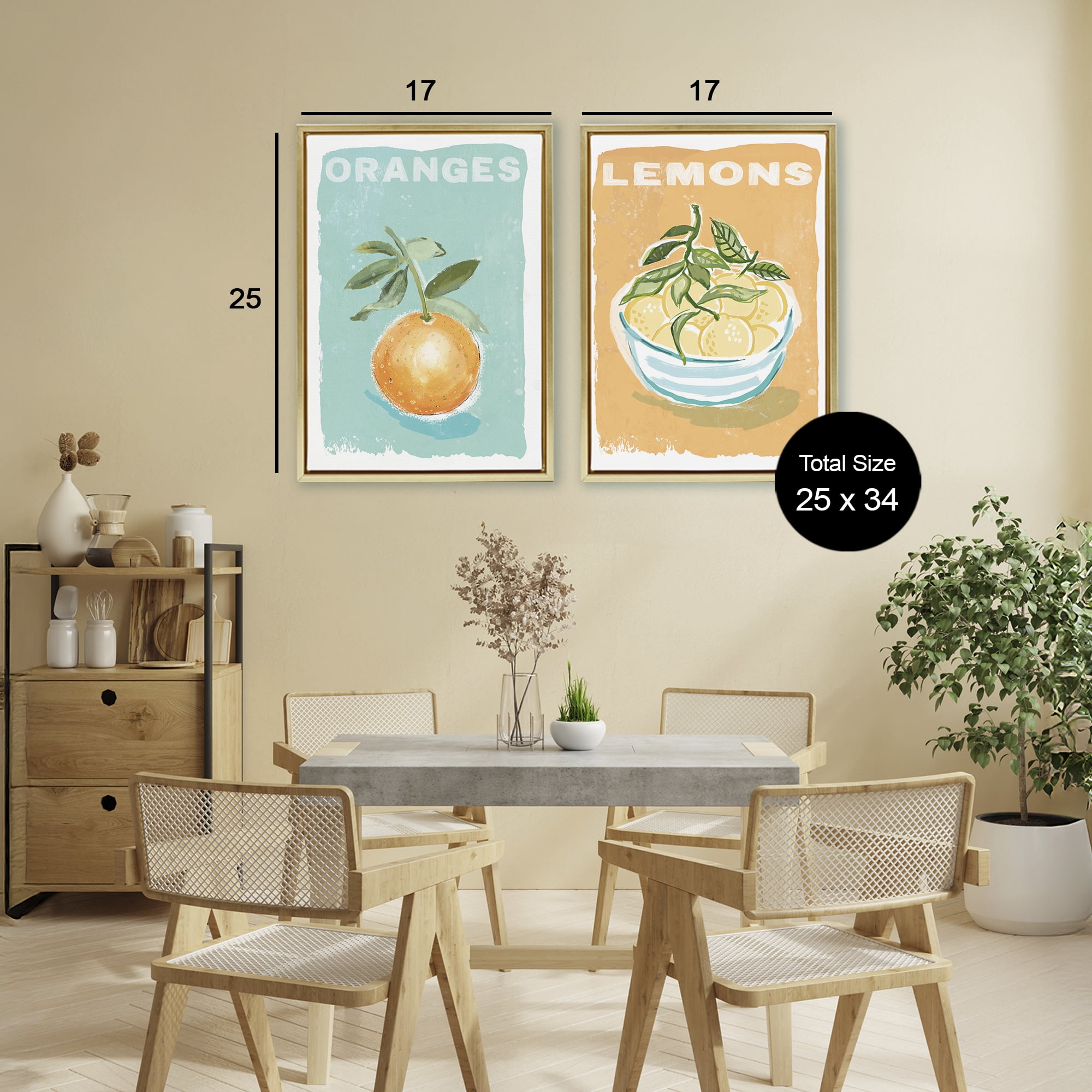 Stupell Industries Citrus Twist Motif 2 Piece Gold Framed Floater Canvas Set, design by Chad Barrett