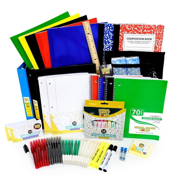 School Supply Boxes | High School Bundle (56 Piece) | House Brand Edition | Back to School Essentials for Students & Teachers | Pallet (112 Units)
