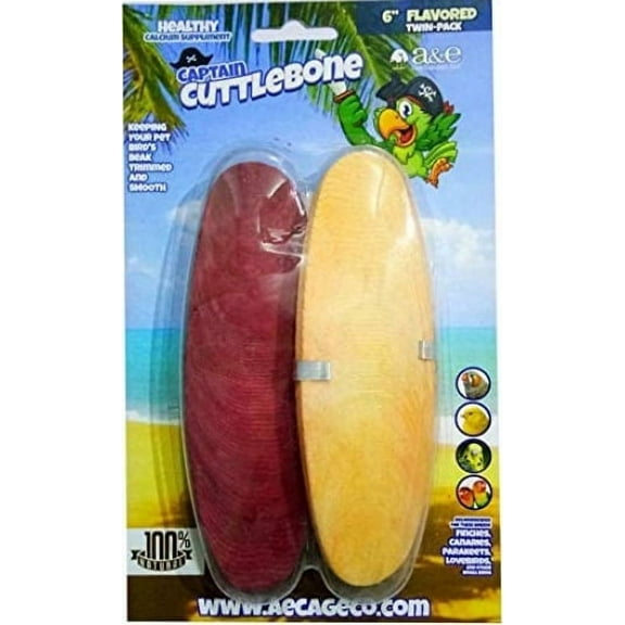 AE Cage Company Captain Cuttlebone Flavored Cuttlebone 6" Long [Bird Cuttlebones, Bird Supplies] 6 count (3 x 2 ct)