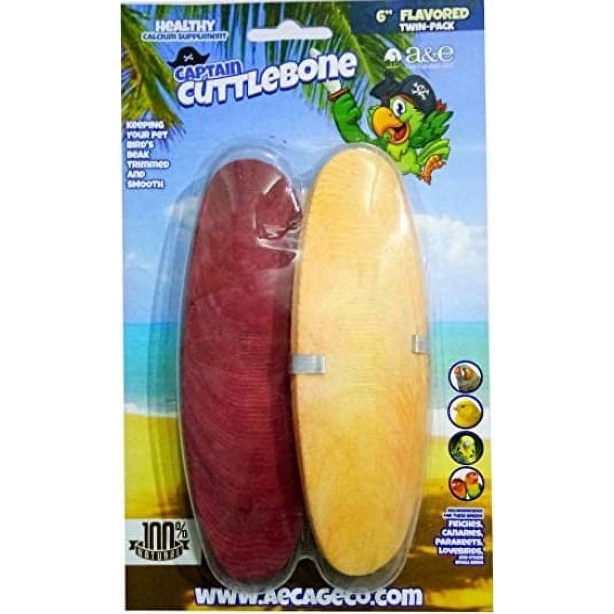 AE Cage Company Captain Cuttlebone Flavored Cuttlebone 6" Long [Bird Cuttlebones, Bird Supplies] 6 count (3 x 2 ct)
