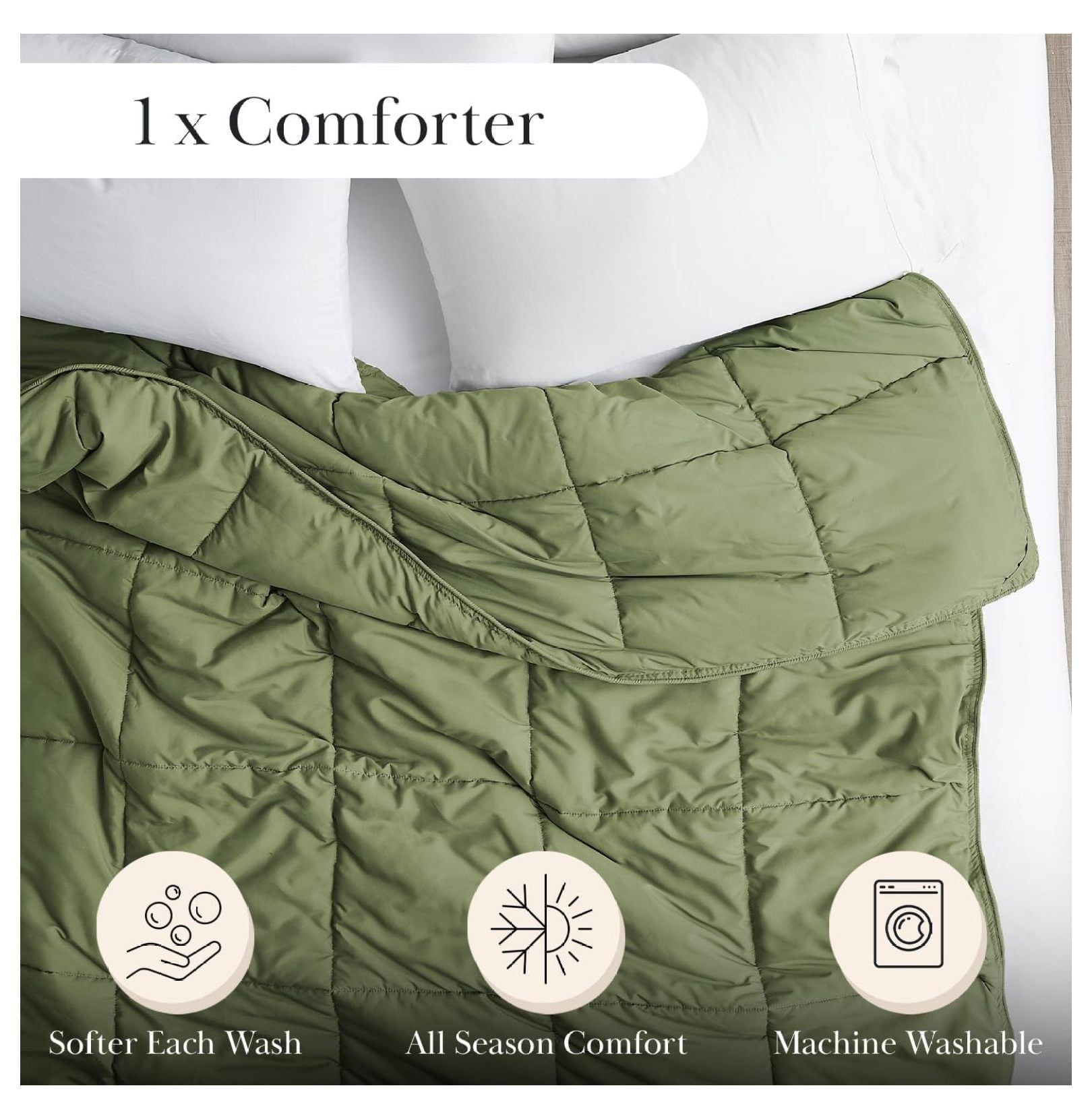 Oversized Sage Green Comforter, King Size, Cozy and Soft, Pet Hair Resistant Bedding, Cal/King Comforter, Down-Alternative Bedspread, All Seasons Bedding, Sage Green