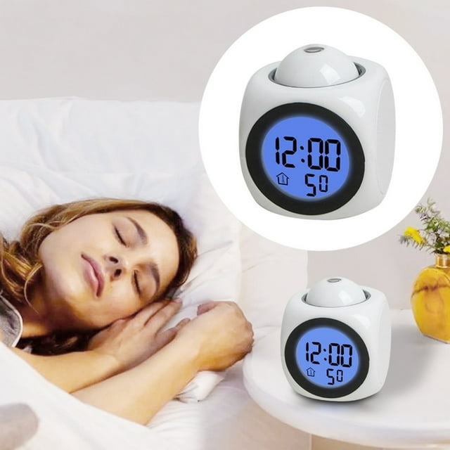 EGNMCR Alarm Clock Wall Clock Digital LCD Voice Talking Multifunction LED Projection Alarm Clock Temperature clock clock