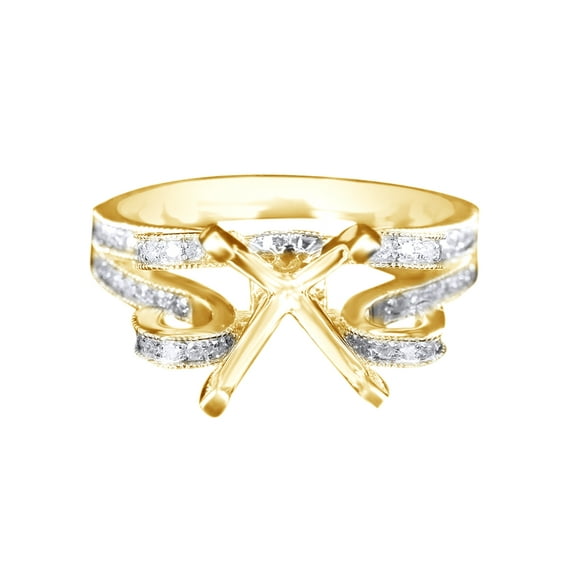 AFFY White Natural Diamond Semi-Mount Wedding Ring In 10k Yellow Gold (0.4 Cttw)