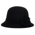 thumbnail image 5 of Women Cloche Bucket Hat, Vintage Fashion Elegant Solid Color Flower Decor Soft Woolen Winter Warm Bowler Cap for Wedding Church Tea Party, 5 of 7