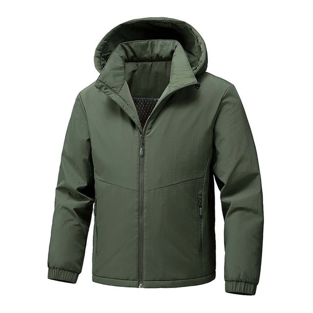 Kalauyu Mens Parka Hoodie Winter Padded Jackets Full Zipper Windproof Jacket Coat