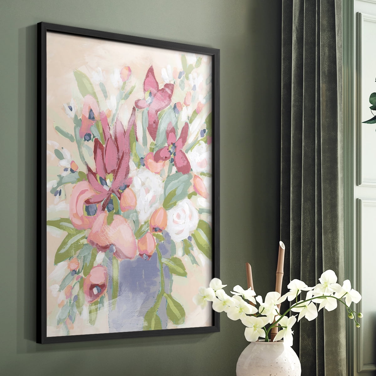 Blush Array I Framed Print in Black Solid Wood Framed Print No Nail Hanging