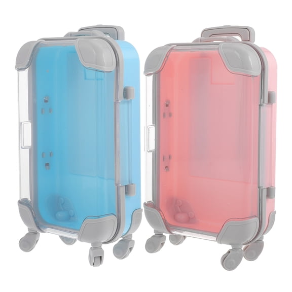WEUVEB 2Pcs Simulation Trolley Style Plastic Makeup Suitcases Multifunctional Storage Boxes