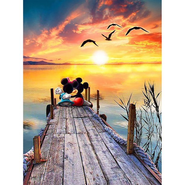 Cuadros Decorativos DIY Sunset Mouses mosaico completo redondo diamante dibujo hecho a mano Rhinestone artesanía Ehuebsd Nuevos Originales