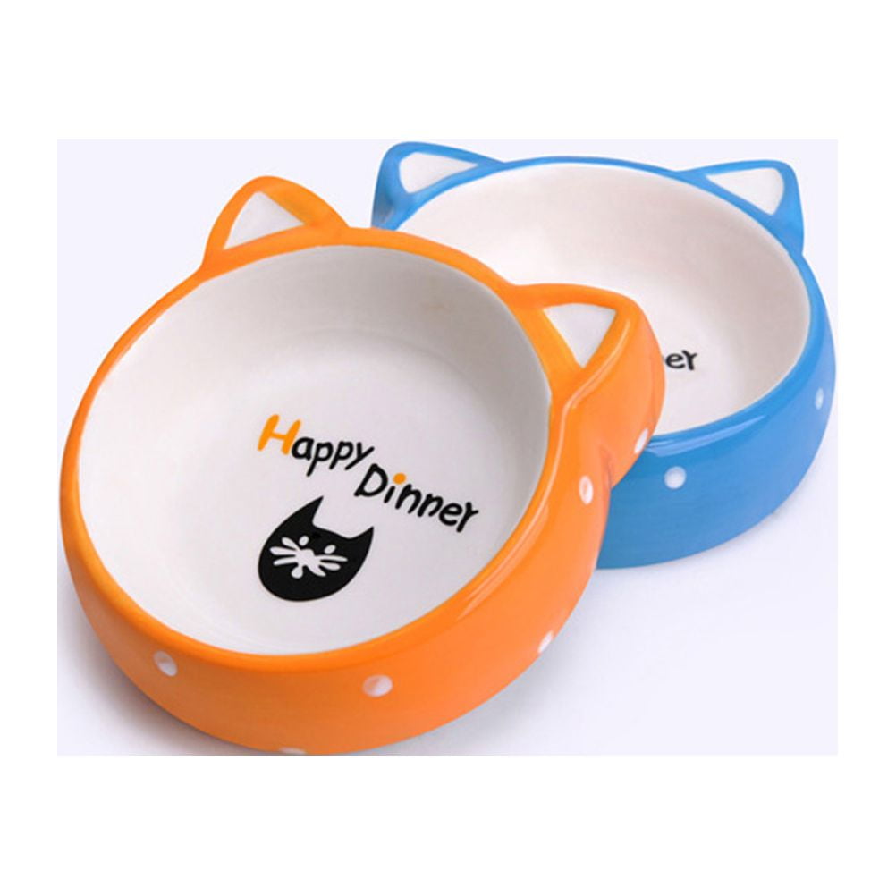 Cartoon Cat Ear Bowl Ceramics Food Feeding Bowl Pet Feeder Pet Supplies for Cat Dog (Blue)