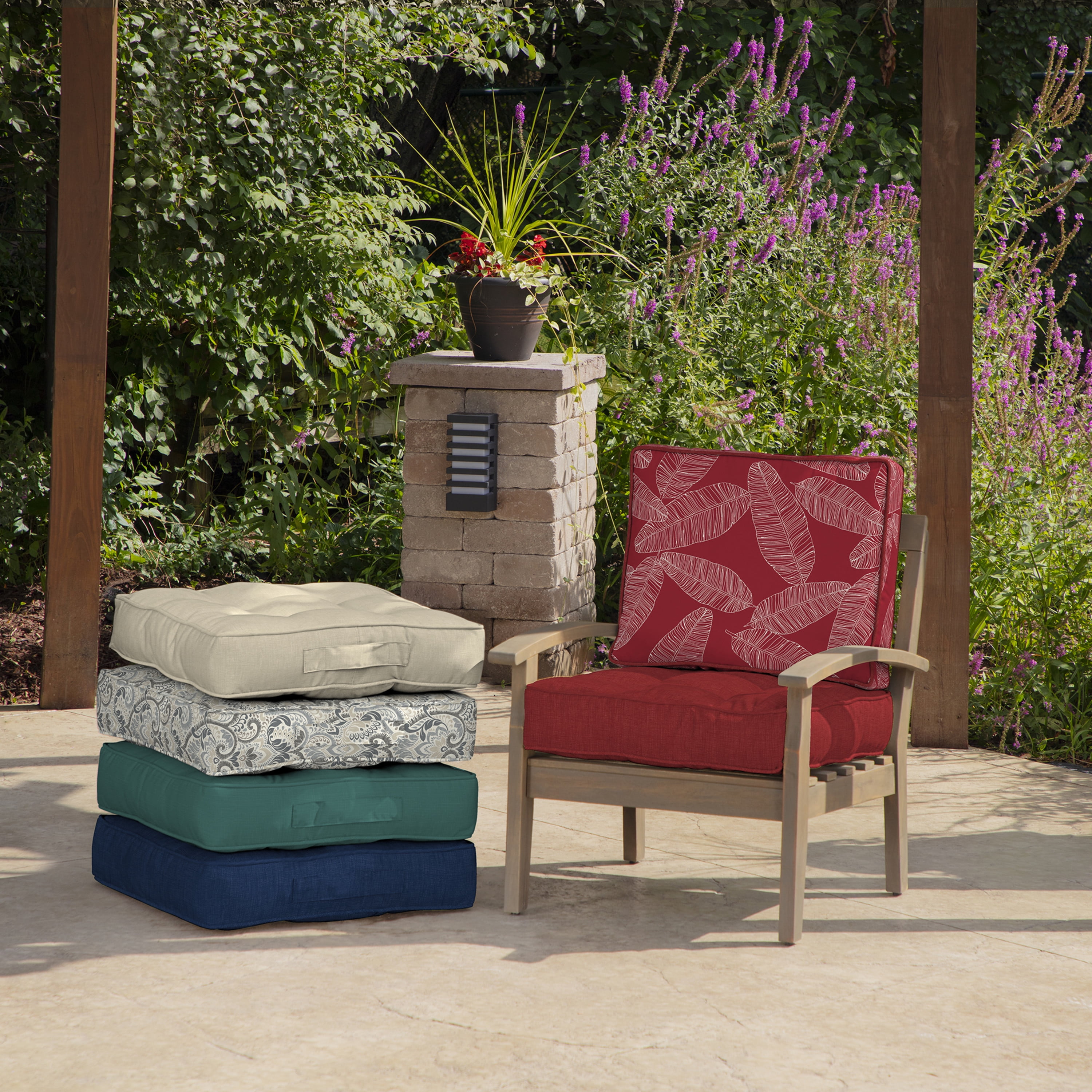 Arden Selections Outdoor Deep Seating Cushion Set 24 x 24, Red Leaf Palm