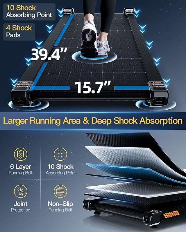 Akluer 13% 6-Level Walking Pad with Auto Incline - Treadmill with Auto Incline and Remote Control, 330Lbs Capacity Portable Under Desk Treadmill for Home Office, LED Display