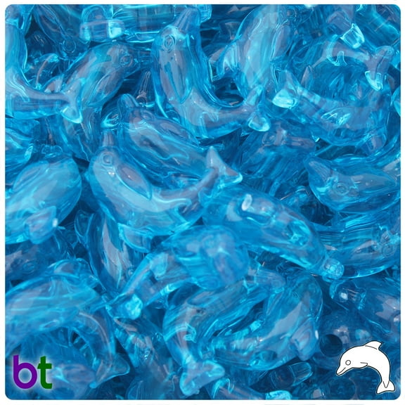 BeadTin Turquoise Transparent 25mm Dolphin Pony Beads (24pcs)