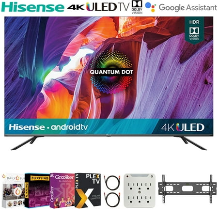 Hisense 50H8G 50-inch H8G Quantum Series 4K ULED Android Smart TV (2020) Bundle with Premiere Movies 2020 + 30-70 Inch TV Wall Mount + 2x HDMI Cable + 6-Outlet Surge Adapter