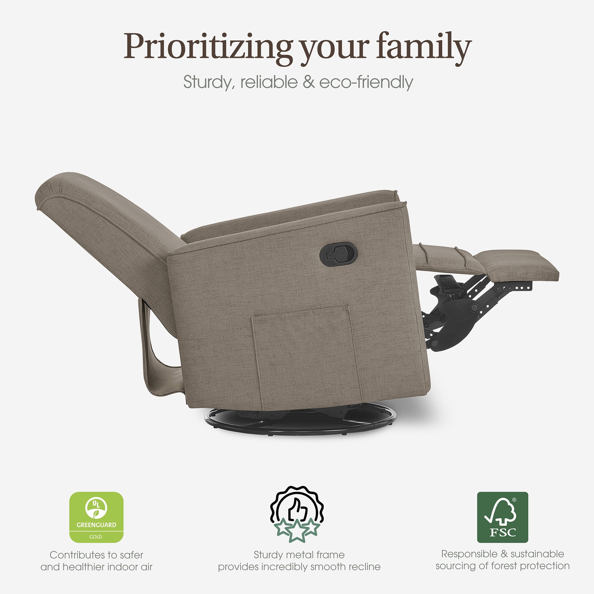 Evolur Raleigh Basic Glider |Recliner| Rocker, Light Truffle