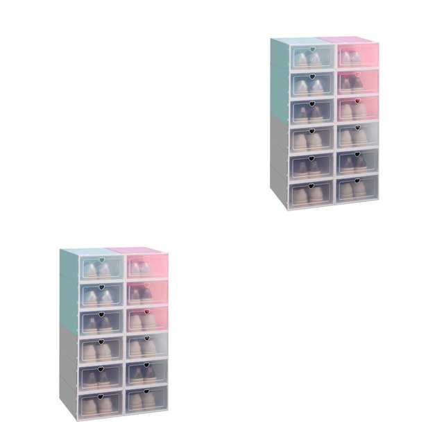 Caja de zapatos de almacenamiento apilable Wosthever plástico transparente diseño abatible 2Conjunto verde claro
