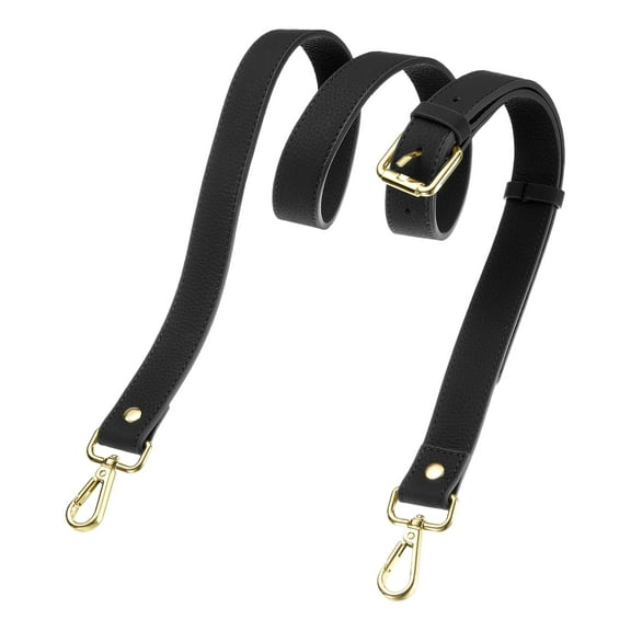 1" Genuine Leather Purse Strap for Bag (Black, Gold Buckle)