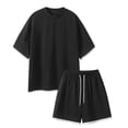 thumbnail image 2 of UVEASISHA Mens Big and Tall Short Sets 2 Piece Outfits Oversized Loose Tshirts and Shorts Lounge Set Comfort Casual Workout Outfit Black L, 2 of 7