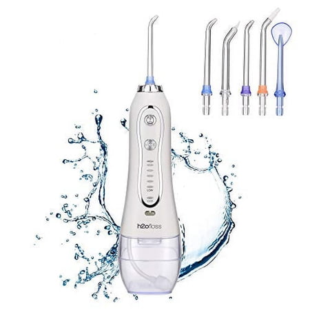 H2ofloss Water Flosser Professional Cordless Dental Oral Irrigator - Portable and Rechargeable IPX7 Waterproof Water Flossing for Teeth Cleaning ,300ml Reservoir Home and Travel (HF-6)
