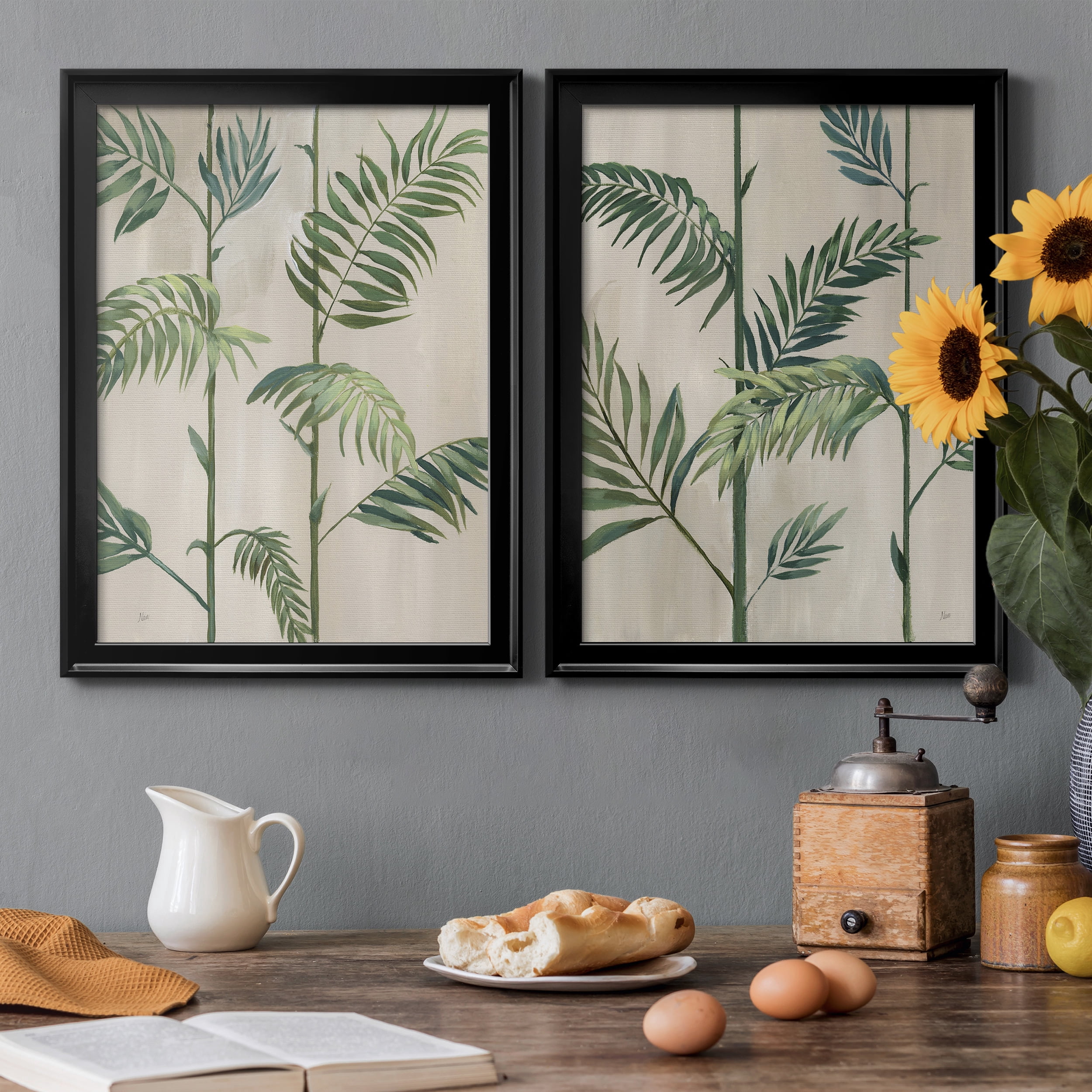 2 Piece Set Modern Fronds II Premium Framed Canvas - Ready to Hang - 18.5 x 24.5 Each - Black Frame