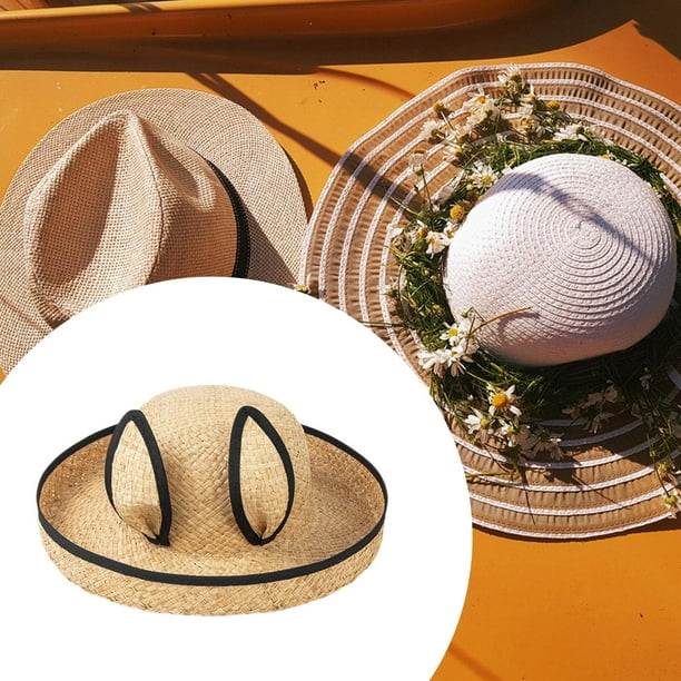 Sombrero de paja Sombrero de ala enrollada de paja de rafia para viajes a festivales, fiestas, campamentos