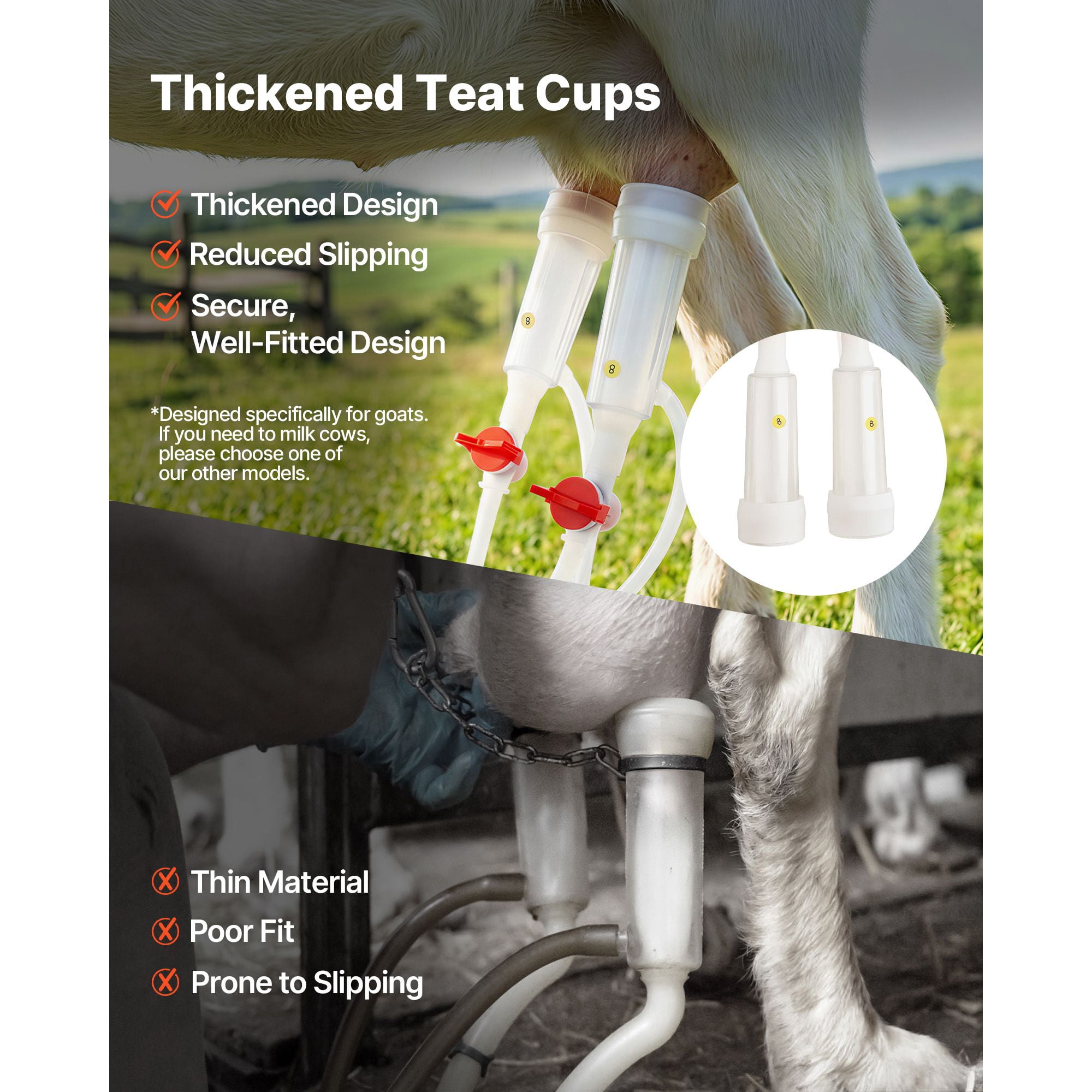 Cordless Goat Milking Machine with 5200mAh Battery, 0.8 Gal Stainless Steel Bucket, 2 Teat Cups, Adjustable Suction 35-45 kPa