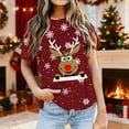 thumbnail image 2 of IWRICH Christmas T Shirts Plus Size for Women Round Neck Short Sleeve Tops Holiday Reindeer Printed Loose Casual Tees XL, 2 of 4
