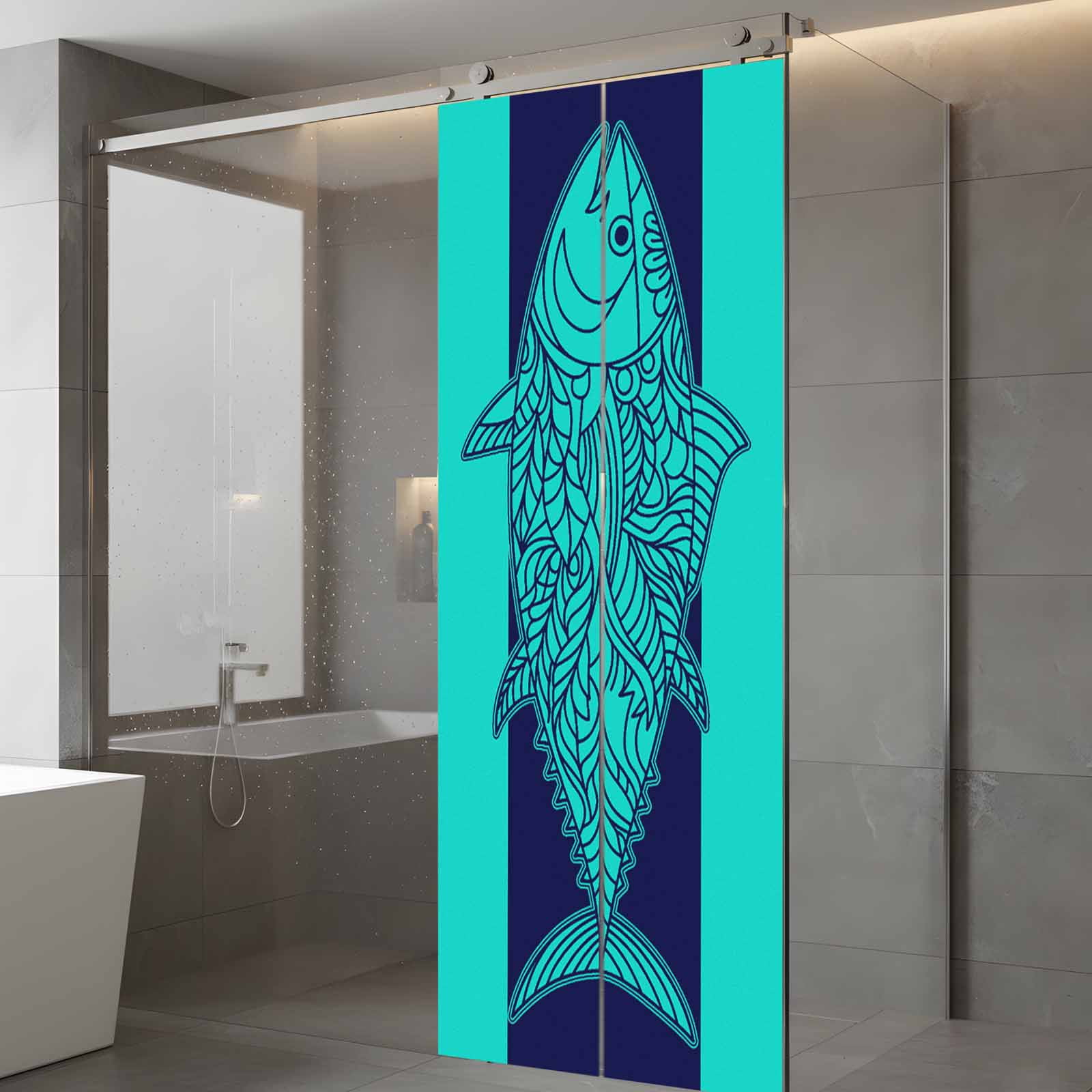 Tuna Window Privacy Film, Summer Beach Frosted Glass Window Clings Static Cling UV Heat Blocking Reusable Door Sticker for Bathroom 23.6 x 59 Inch