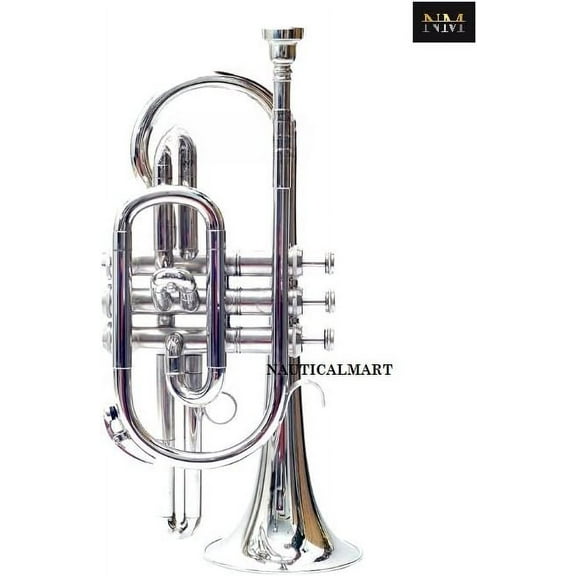 Eastar Bb Personalized Brass Cornet Stylish Musical Instrument Tuner Cornet Mouthpiece with Carrying Case (Nickel Finish)