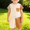 thumbnail image 4 of Toddler Short Sleeve Shirts and Shorts Set Summer Outfit for Boys Girls Casual 2 Piece Outfits Color Block Design, 4 of 5