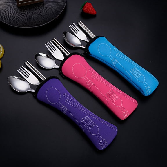 Sunjoy Tech Cutlery Set with Zipper Bag Stainless Steel Travel Utensils Kit Fork Spoon Chopsticks Durable Storage Pouch for Home Restaurant Outdoor