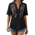 thumbnail image 2 of Camisas Mexicanas para Mujer, Blusa Tradicional de Verano Bordada, Túnica Floral, Cuello en V, Camiseta de Corta. Negro S, 2 of 9