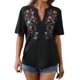thumbnail image 2 of Camisas Mexicanas para Mujer, Blusa Tradicional de Verano Bordada, Túnica Floral, Cuello en V, Camiseta de Corta. Negro S, 2 of 9