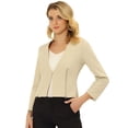 thumbnail image 1 of INSPIRE CHIC Women's Work Office Open Front Zipper Collarless Cropped Blazer Beige A M, 1 of 5
