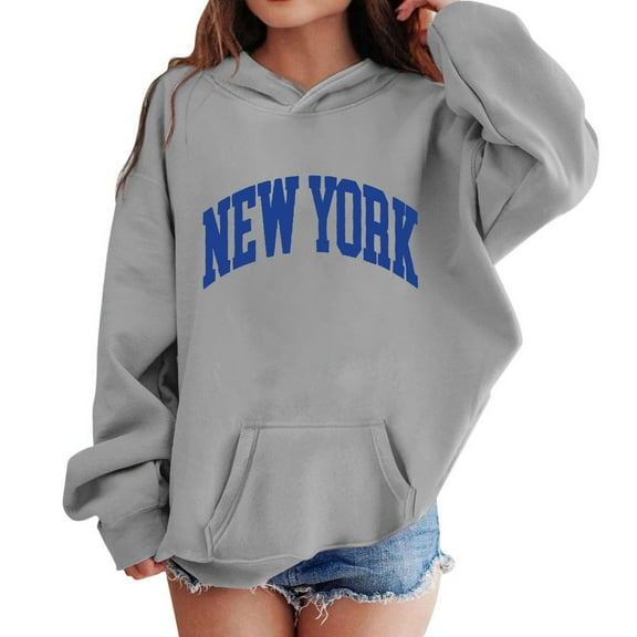 LUOGENLI Girls Sweatshirts Size 14-16 Xl Preppy Kids Hoodies and Sweatshirts for Girls Comfortable Casual Long Sleeve Hooded Pullover with Letter Prints for Daily Wear Grey Size 7-8 Years
