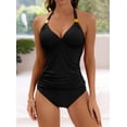 thumbnail image 6 of ZANKLEY Womens Halter Tankini Two Piece Bathing Suit V Neck Ruched Swimwear, 6 of 6