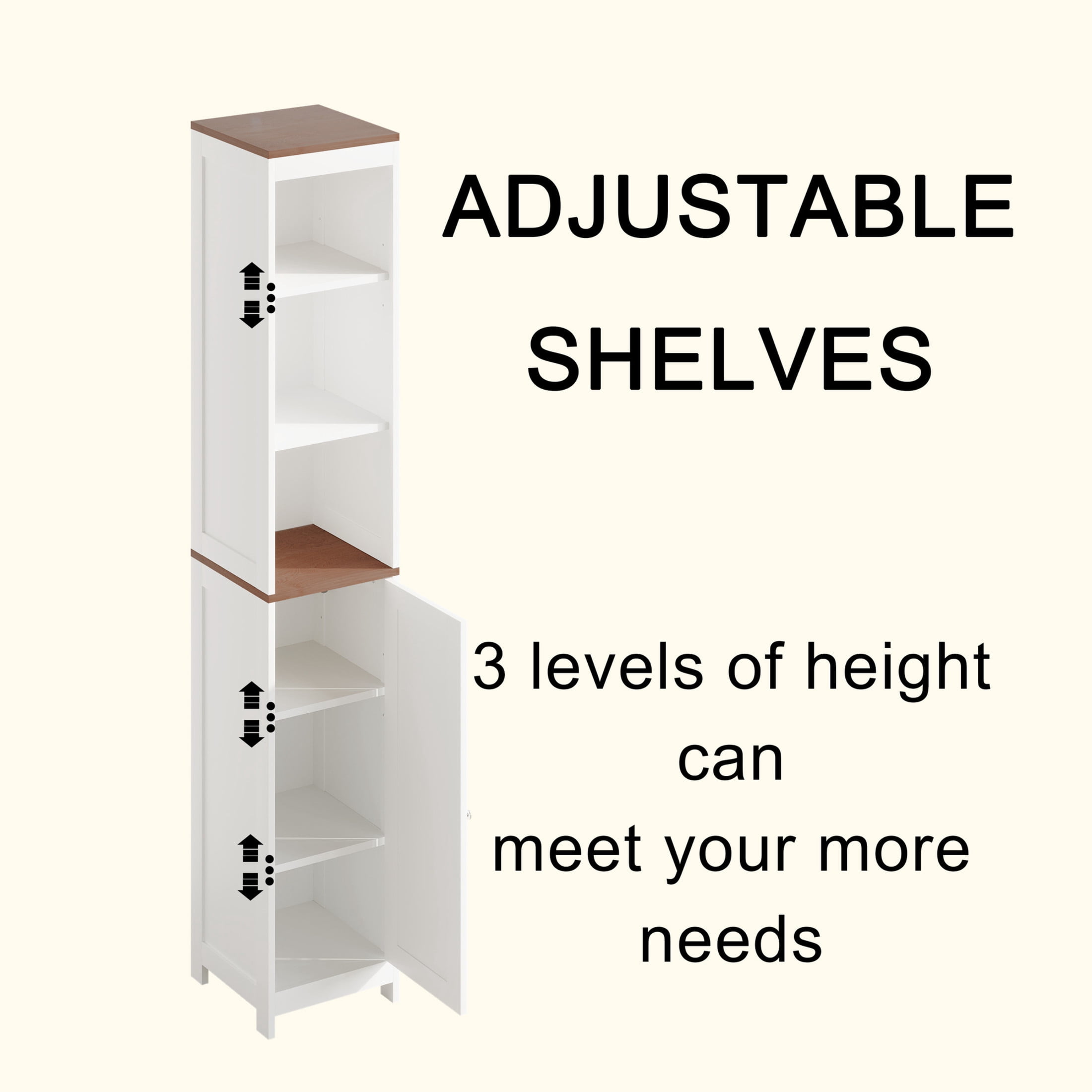 Noble House Tall Bathroom Storage Cabinet, Slim Freestanding Linen Tower with Reversible Door, Small Spaces, White