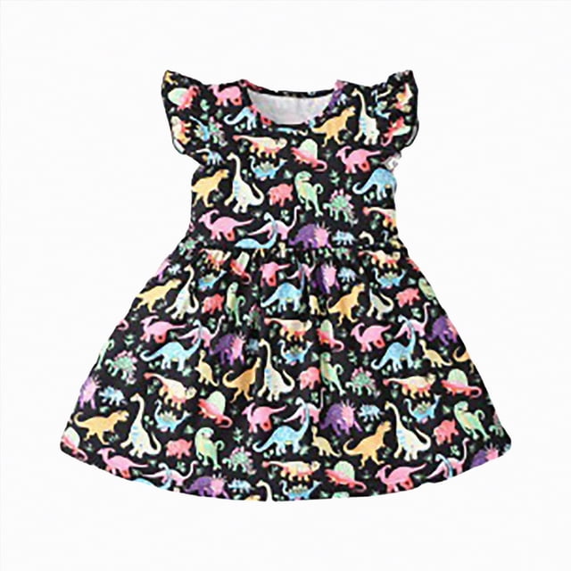 Gubotare Robe pour Bébé Fille Filles Manches Volantées Robes Florales Fille Longue Robe de Printemps Enfants Robe d'Été Smockée 4T 5T (Noir, 4-5 Ans)