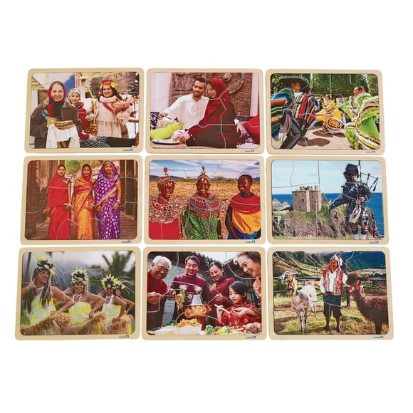 Casse-Tête Photo du Monde Multiculturel - Ensemble de 9, Excellerations, Exploration de la Culture du Monde, Casse-Tête Multiculturels pour les Enfants d'Âge Préscolaire