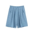 thumbnail image 4 of Women's Plus Size Solid Color Elastic Waist Shorts Stretchy Jacquard Pattern Side Pockets Casual Bottoms Sky Blue, 4 of 6