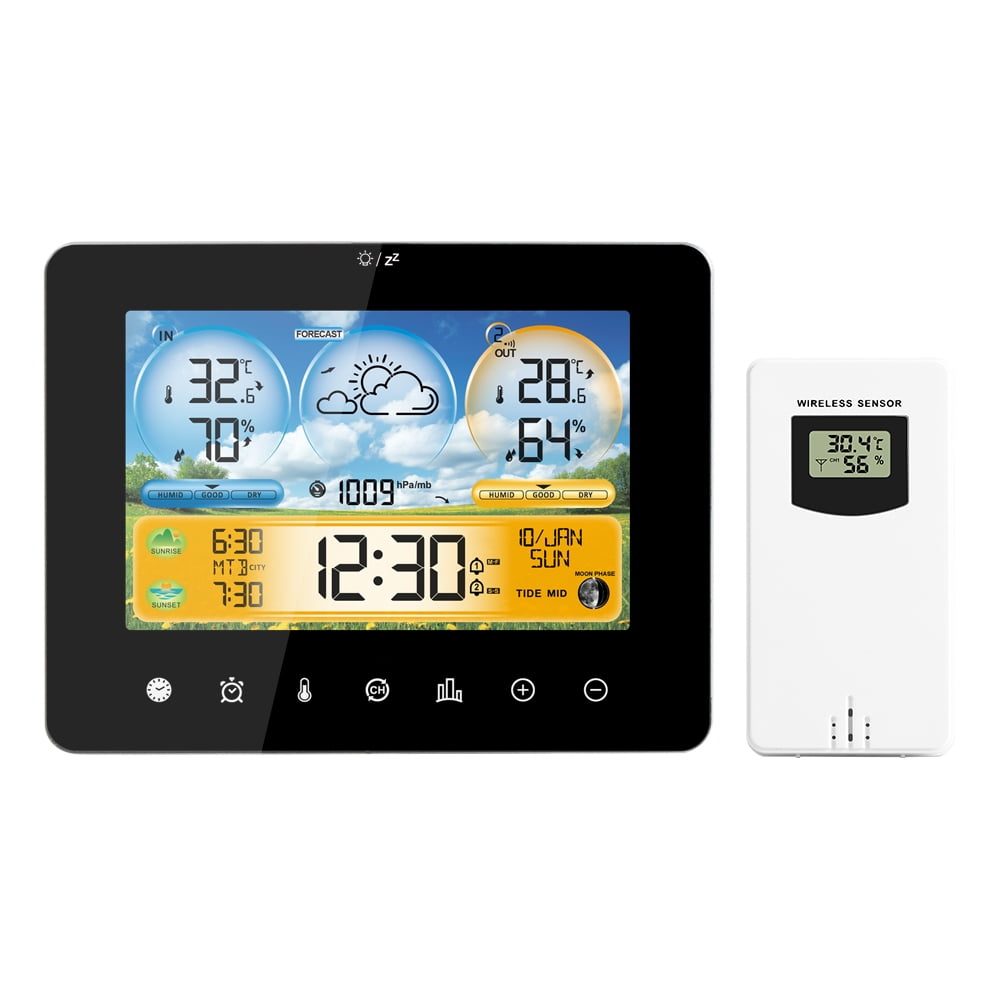 Hygrothermograph,Color Screen And Tide Time And Tide Weather Station Indoor With Remote Thermometer Station Sunset Time Sunrise Sunset Weather Thermometer Remote And With Sunrise