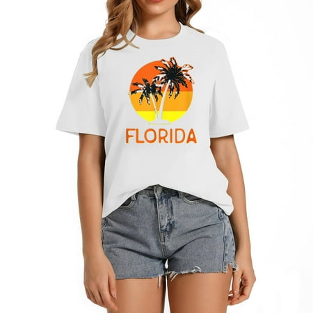 Florida Vintage Orange Women s Short Sleeve Shirt - Graphic Tee for Summer Fashion