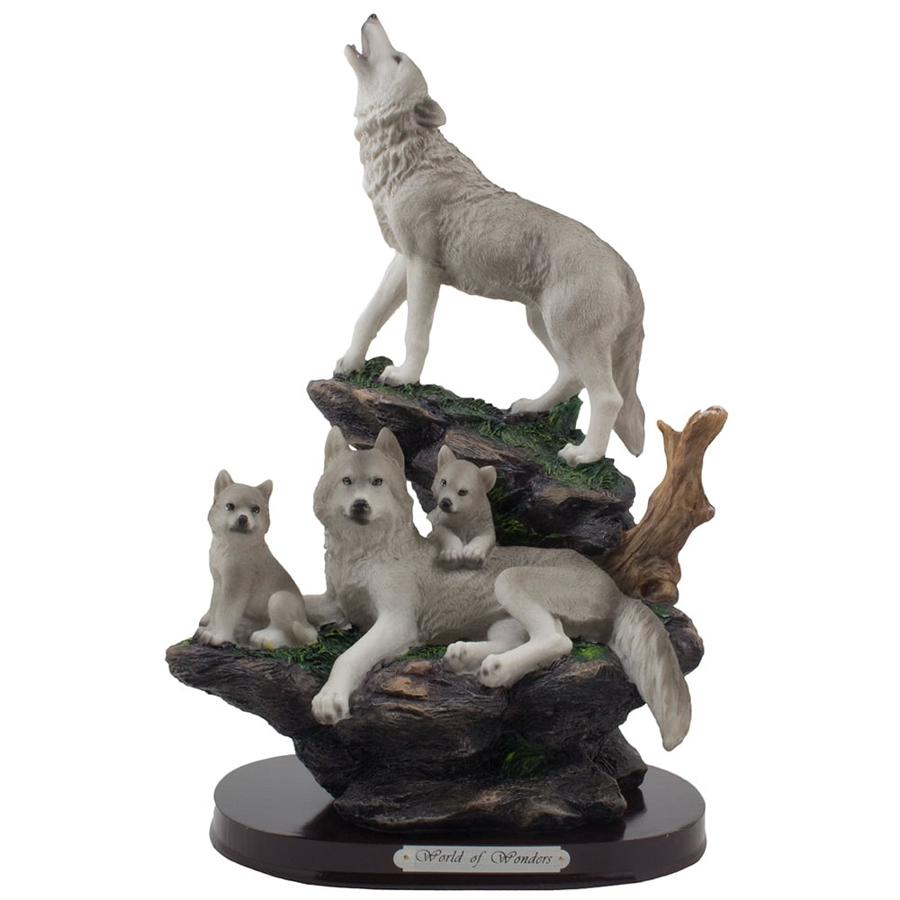 Howling Gray Wolf and Family on a Rock Statue for Decorative Cabin and Rustic Lodge Decor