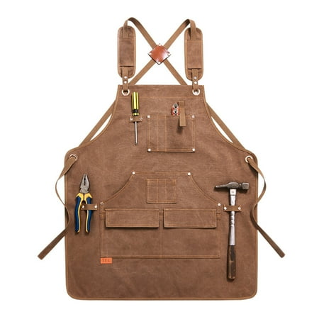 

Chef Apron Cotton Canvas Cross Back Adjustable Apron with Pockets for Women and Men Kitchen Cooking Baking Bib Apron A